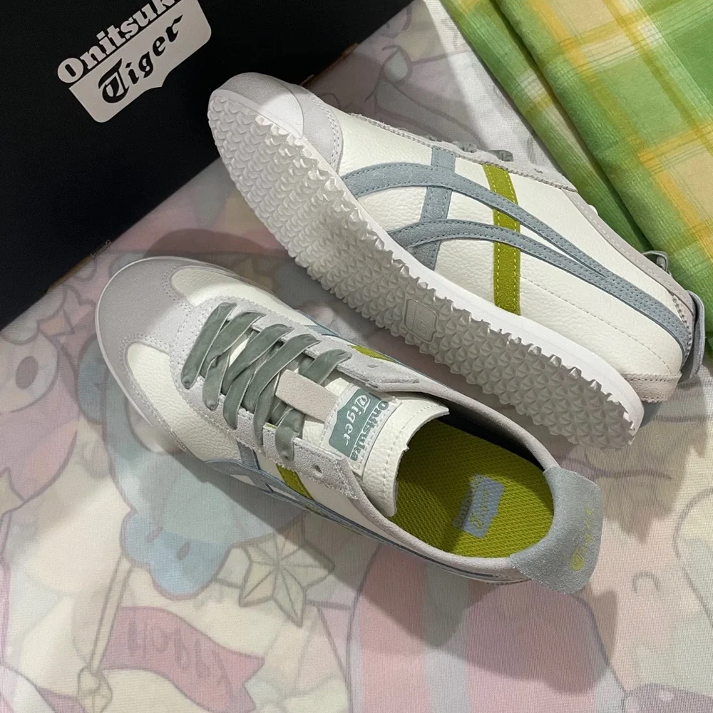 Onitsuka Tiger by Asics White with Light Gray and Lime Accent Sneakers